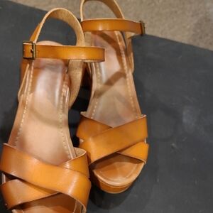 Heeled Leather Strap Sandals